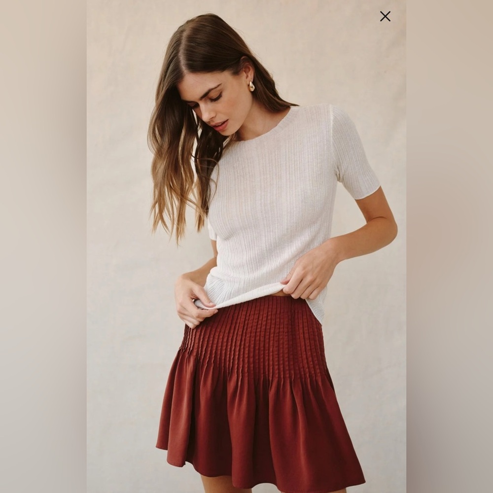 NWT Bella Dahl Women’s Pintuck Mini Skirt in Harvest Red Size XS